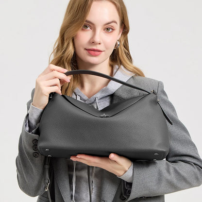 Textured Leather Shoulder Bag With Silver Hardware